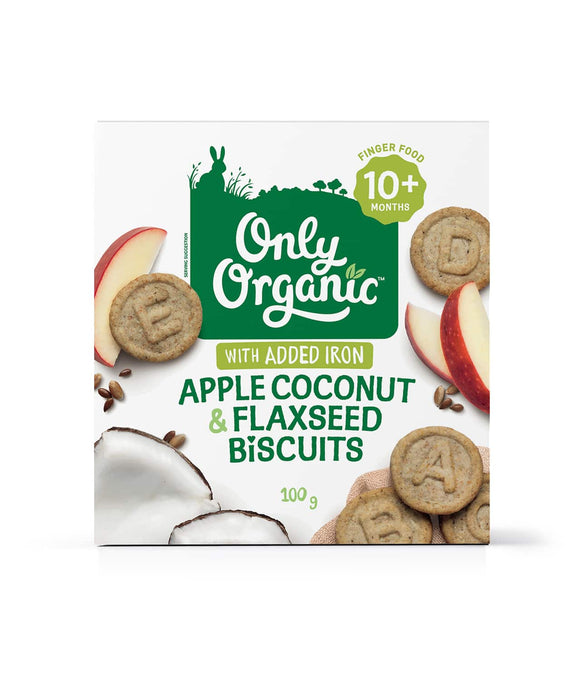 Only Organic Apple Coconut & Flaxseed Biscuits 10mos+