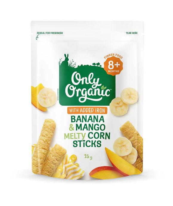 Only Organic Banana & Mango Melty Corn Sticks 8mos+