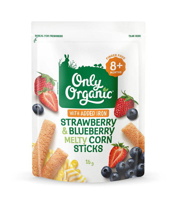Only Organic Strawberry & Blueberry Melty Corn Sticks 8mos+