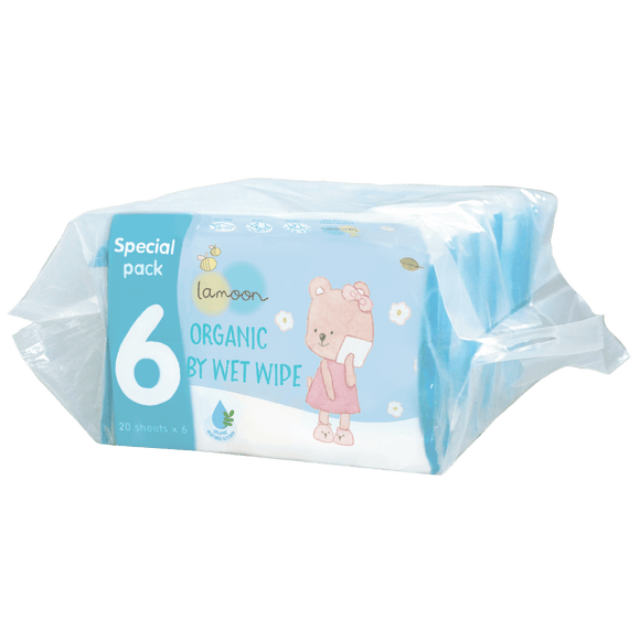 Lamoon Organic Baby Wet Wipes 20 Sheets (6 Packs)