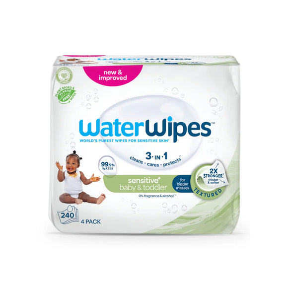 WaterWipes Sensitive+ Baby & Toddler 4x60s (240 Wipes)