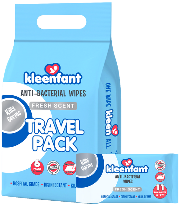 Kleenfant Anti-Bacterial Cleansing Wipes Travel Pack (Pack of 6)