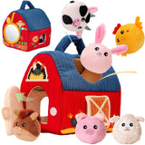 The Kiddie Concept Farm Animal Barn House Plush Toy Set
