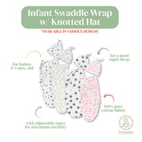 Swaddies Infant Velcro Swaddle Wrap with Knotted Hat