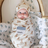Lulujo Baby Bonnet and Swaddle Set