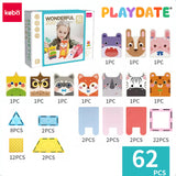 Playdate Kebo Wonderful Zoo Magnetic Tiles 62 Pieces