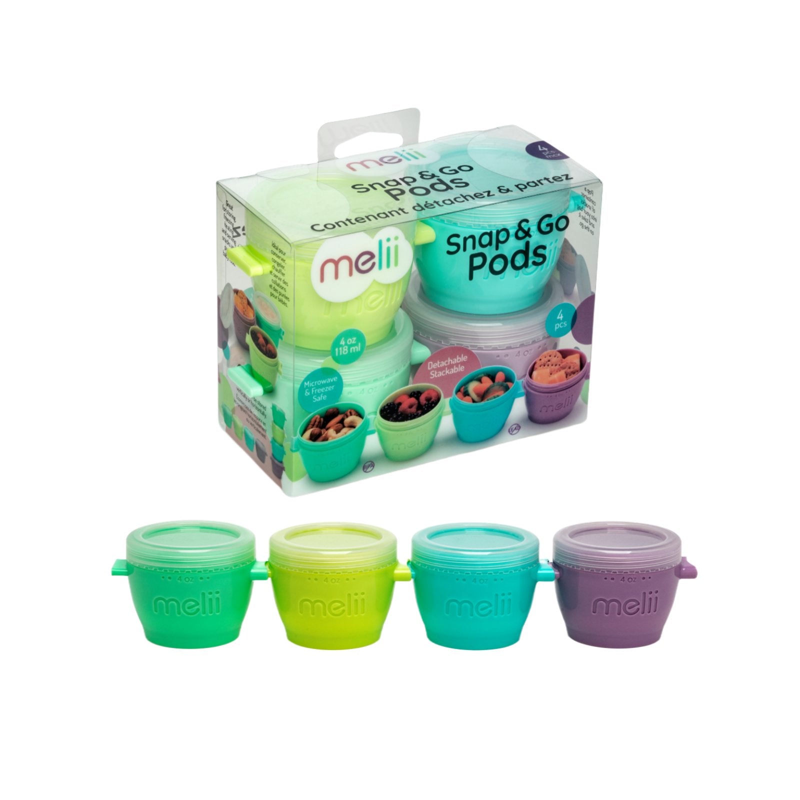 Melii 6oz Snap & Go Pods - 4 Freezer & Snack Containers