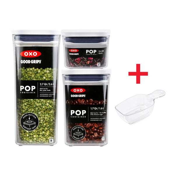 OXO Good Grips 3-Piece POP Container Rectangle Set With Scoop